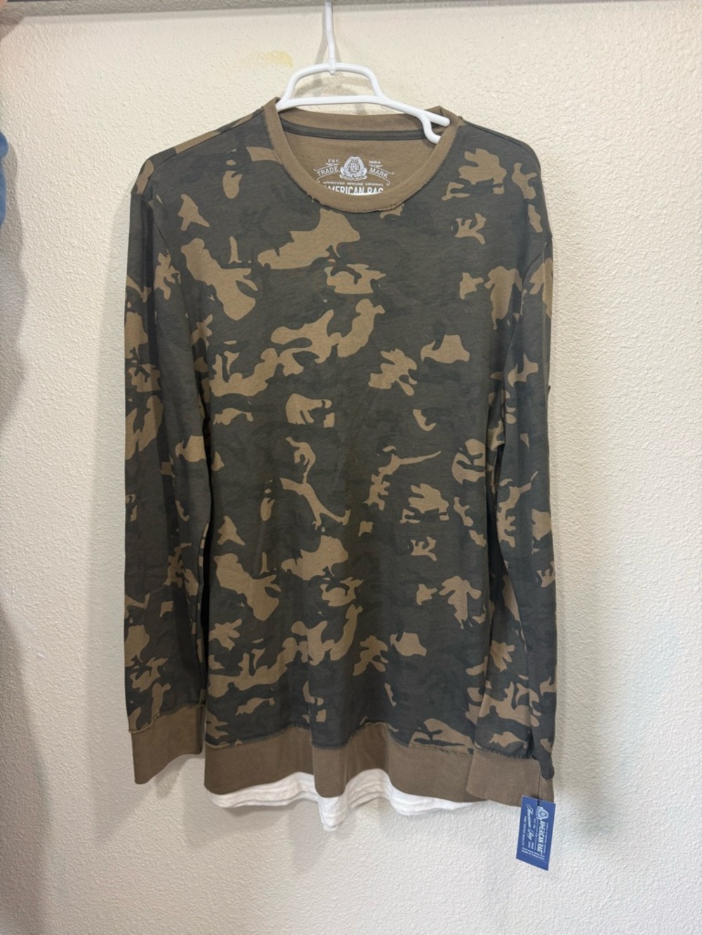 American Rag Camouflage Long-Sleeve Crewneck - Olive & Brown